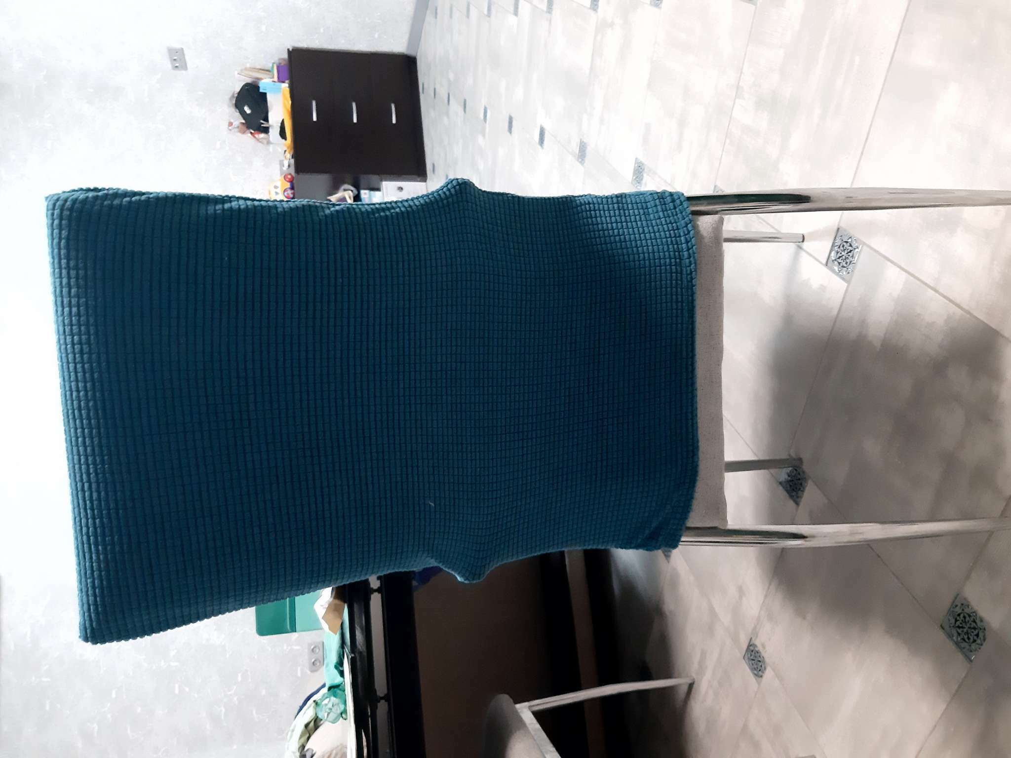 Фотография покупателя товара Чехол на стул Комфорт трикотаж жаккард, цвет бирюзовый, 100% полиэстер - Фото 1