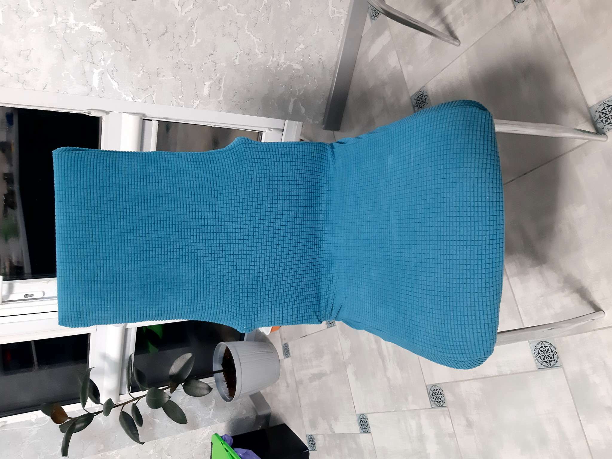 Фотография покупателя товара Чехол на стул Комфорт трикотаж жаккард, цвет бирюзовый, 100% полиэстер - Фото 2