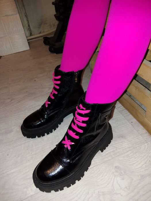 Фотография покупателя товара Набор шнурков для обуви, 6 шт, силиконовые, плоские, 13 мм, 9 см, цвет розовый неоновый