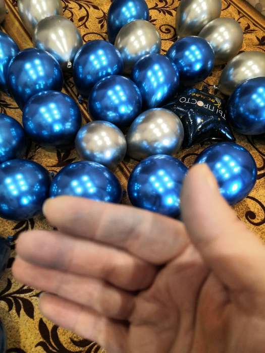 Фотография покупателя товара Букет из шаров «Сине-серебряный», латекс, хром, набор 50 шт. - Фото 4