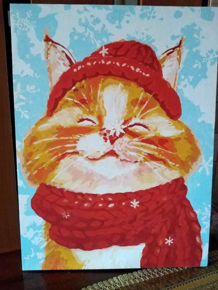 Фотография покупателя товара Картина по номерам на холсте с подрамником «Довольный кот» 30×40 см