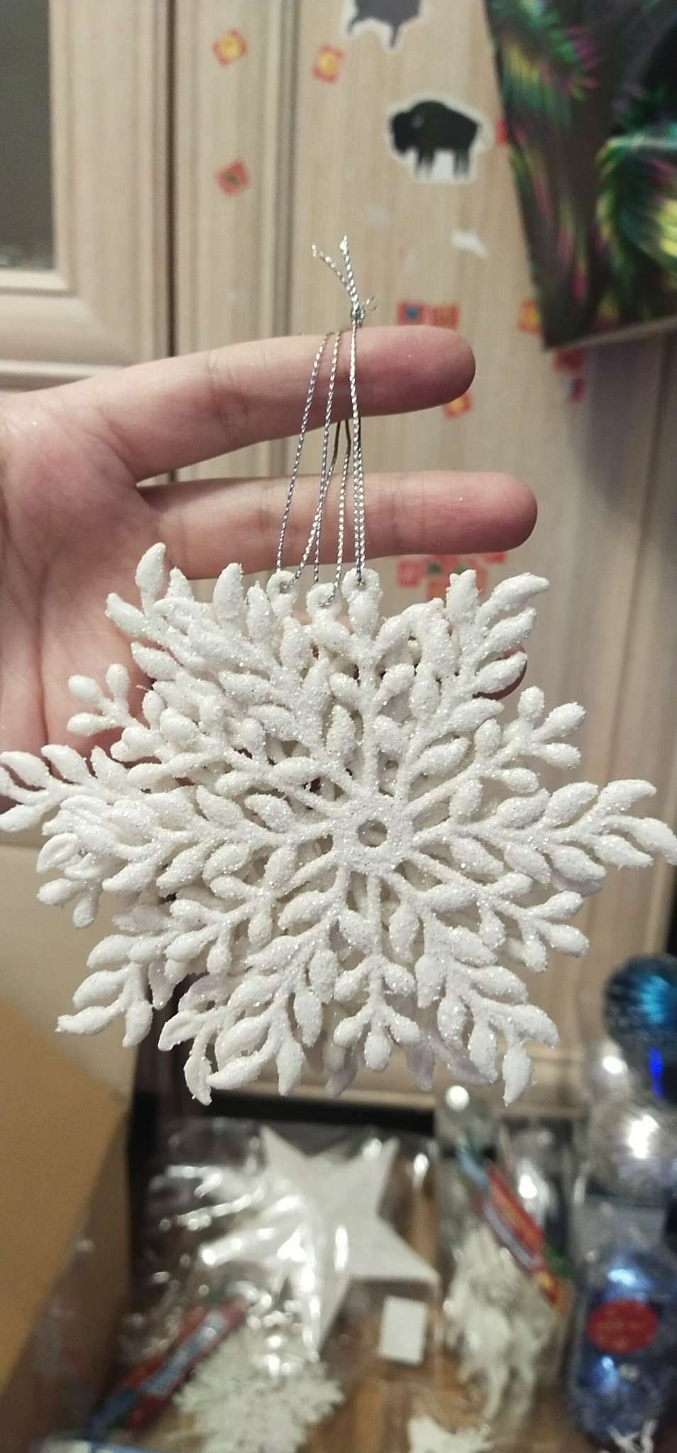 Фотография покупателя товара Ёлочные игрушки набор 3 шт. «Зимнее волшебство. Белая снежинка», d=7 см - Фото 7