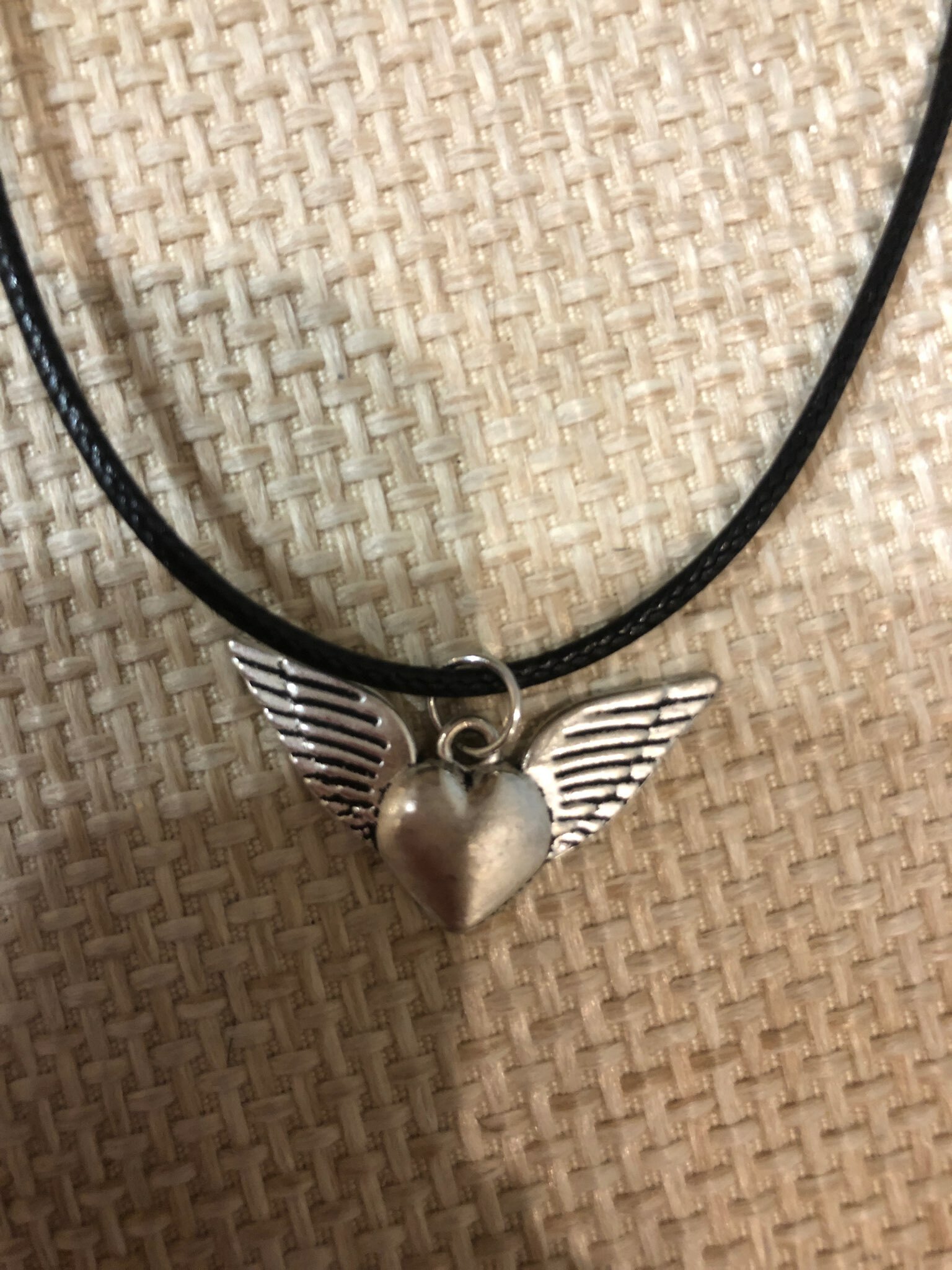 Фотография покупателя товара Кулон на шнурке «Сердце» ангел, цвет чернёное серебро на чёрном шнурке, 45 см - Фото 1