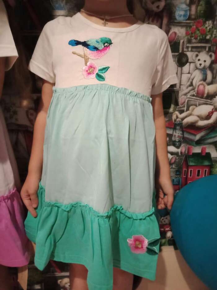 Фотография покупателя товара Платье для девочки, цвет бежевый/зелёный, рост 116 см - Фото 1