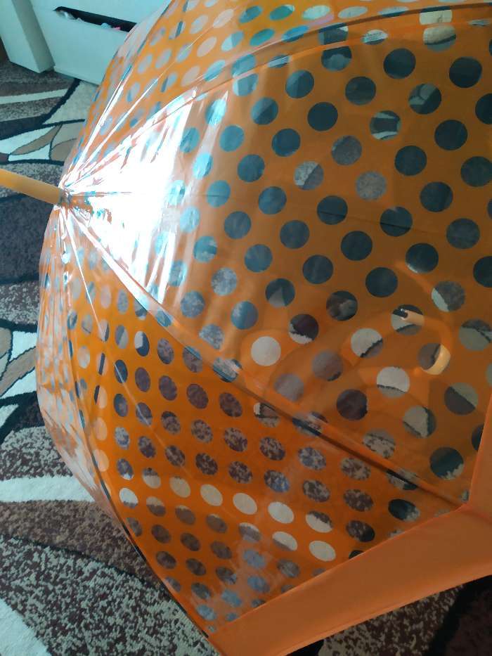 Фотография покупателя товара Зонт - трость полуавтоматический «Горошек», 8 спиц, R = 50 см, цвет оранжевый - Фото 6