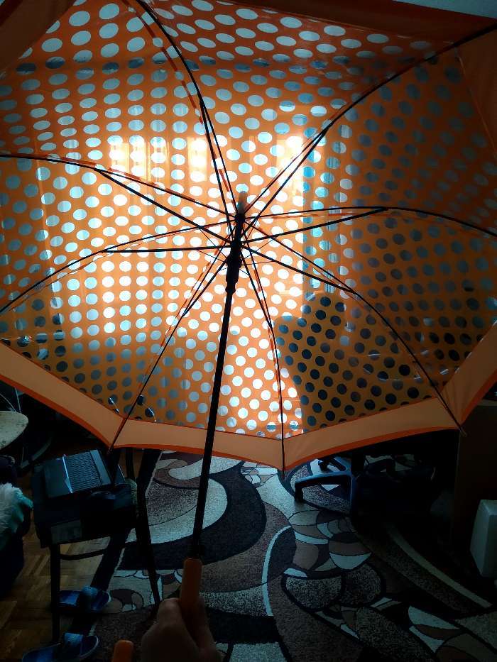 Фотография покупателя товара Зонт - трость полуавтоматический «Горошек», 8 спиц, R = 50 см, цвет оранжевый - Фото 4