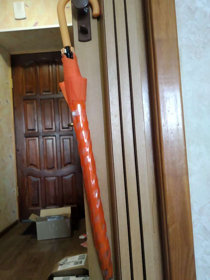 Фотография покупателя товара Зонт - трость полуавтоматический «Горошек», 8 спиц, R = 50 см, цвет оранжевый - Фото 5