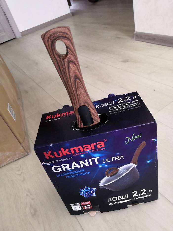 Фотография покупателя товара Ковш Grаnit ultrа, 2,2 л, стеклянная крышка, съёмная ручка, антипригарное покрытие - Фото 4