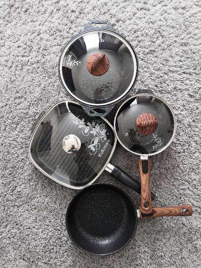 Фотография покупателя товара Набор кухонной посуды №17 Granit Ultra, крышка, съёмная ручка, антипригарное покрытие, цвет коричневый - Фото 5