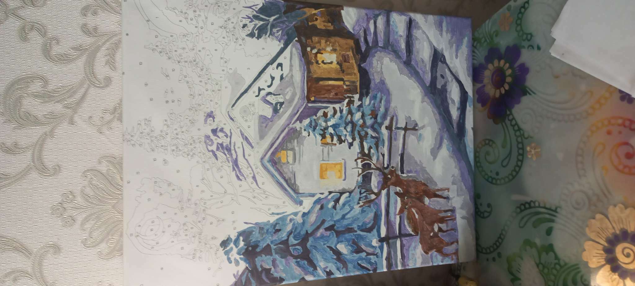 Фотография покупателя товара Картина по номерам на новый год на холсте с подрамником «Зимняя ночь», 40 х 30 см - Фото 1