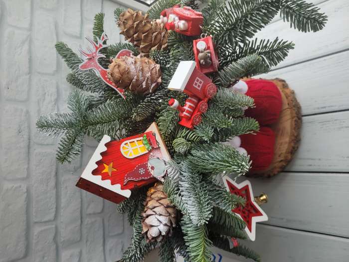 Фотография покупателя товара Подарочная упаковка «Сапожок», вязаный с помпонами, красный