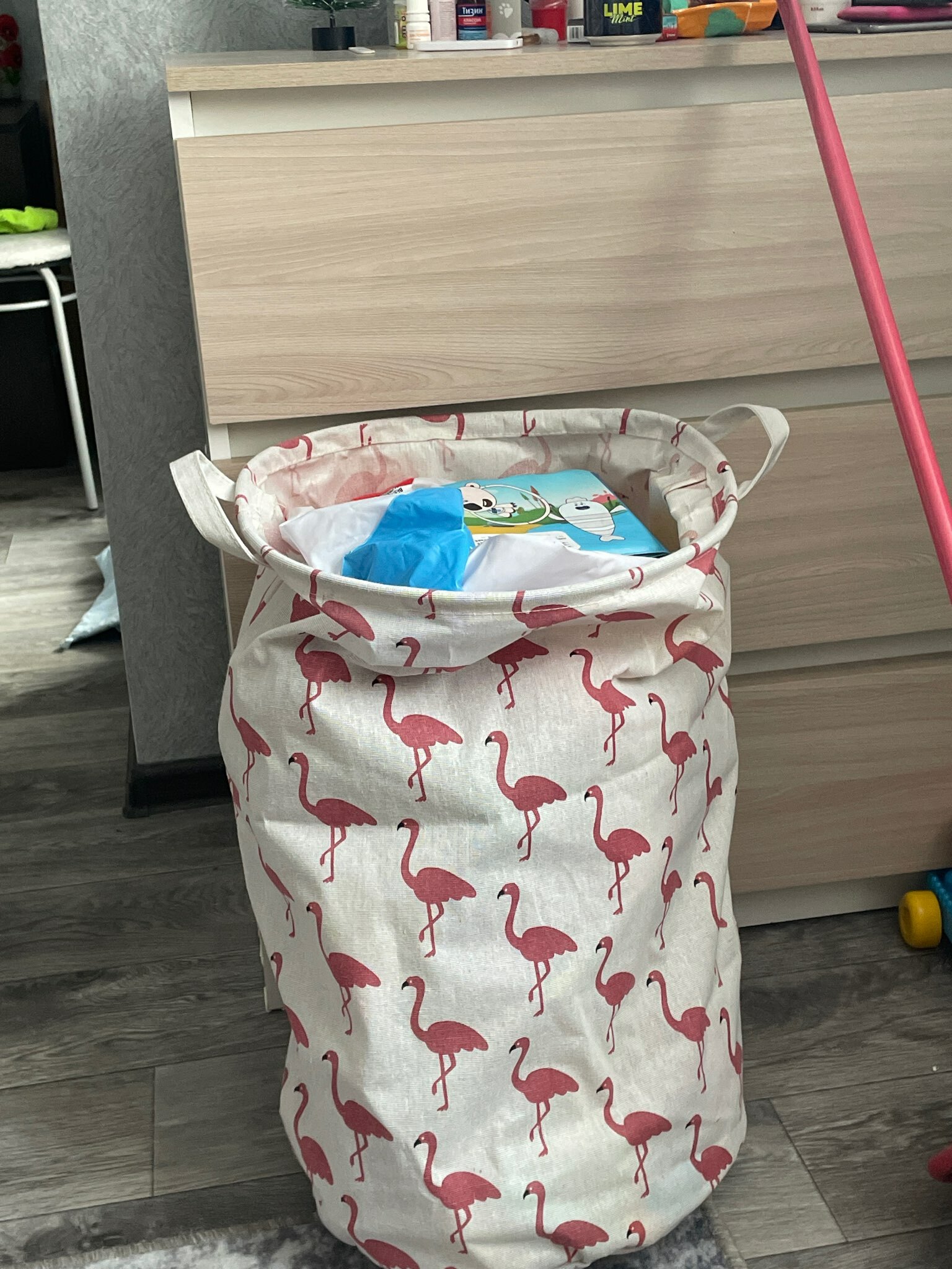 Фотография покупателя товара Корзина бельевая текстильная Доляна «Фламинго», 35×35×60 см - Фото 2