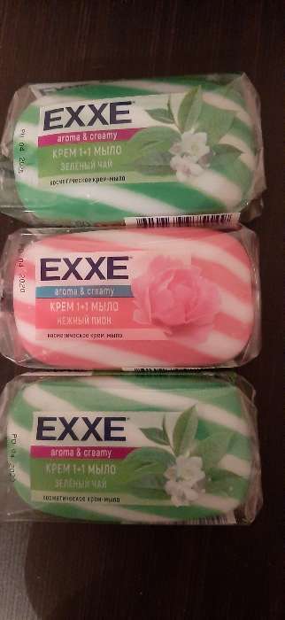 Фотография покупателя товара Крем+мыло Exxe 1+1 "Нежный пион" розовое полосатое, 80 г