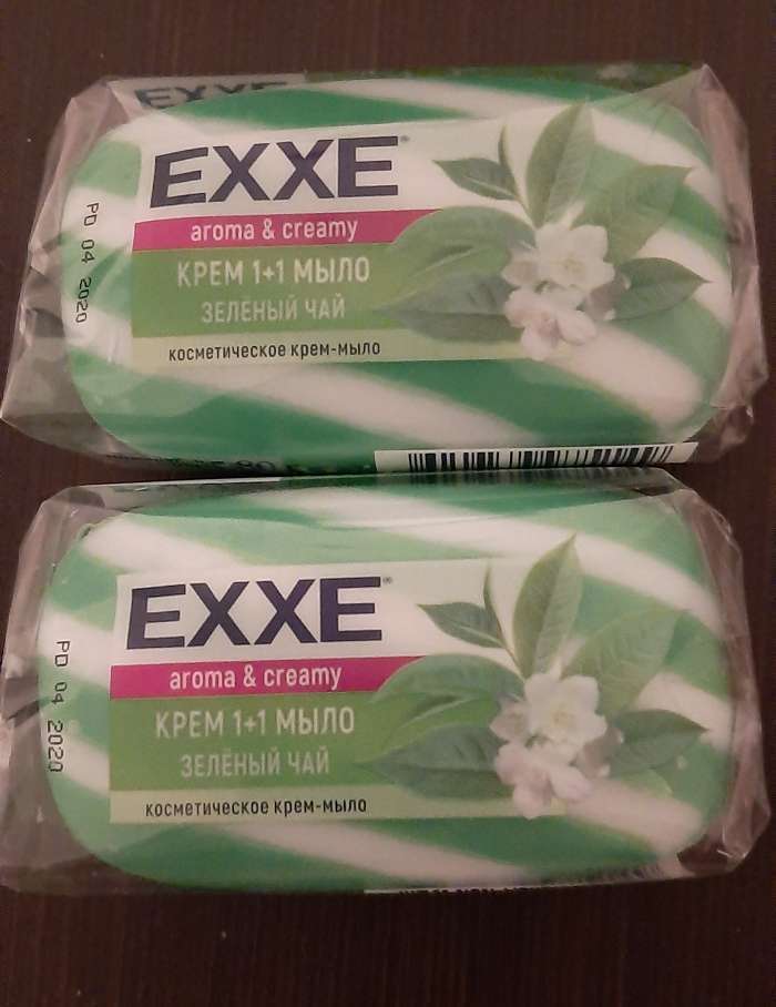 Фотография покупателя товара Крем-мыло Exxe, 1+1 "Оливковое масло", зеленое полосатое, 80 г