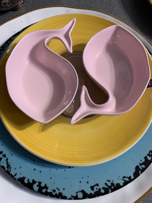 Фотография покупателя товара Блюдо керамическое «Кит», 13×7×3 см, цвет розовый