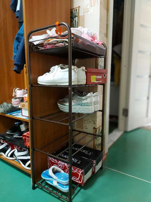 Фотография покупателя товара Подставка для обуви, 5 ярусов, 45×30×95 см, цвет медный антик, корзина микс