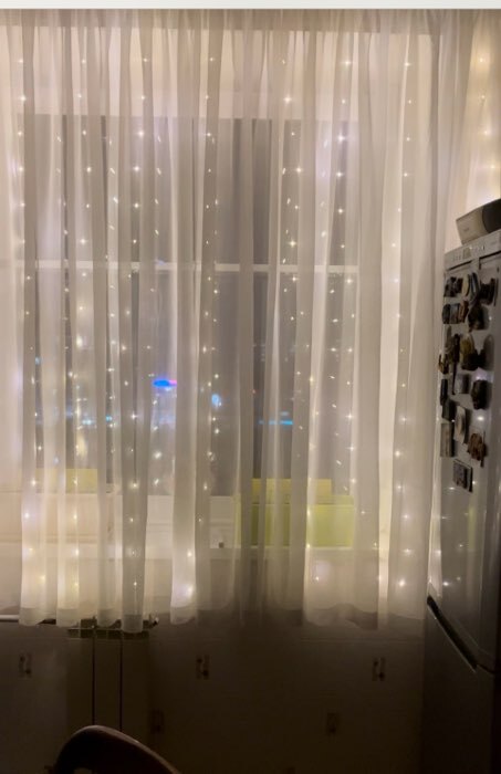 Фотография покупателя товара Гирлянда «Занавес» 2 × 3 м роса, IP20, серебристая нить, 450 LED, свечение тёплое белое, 8 режимов, 220 В - Фото 2