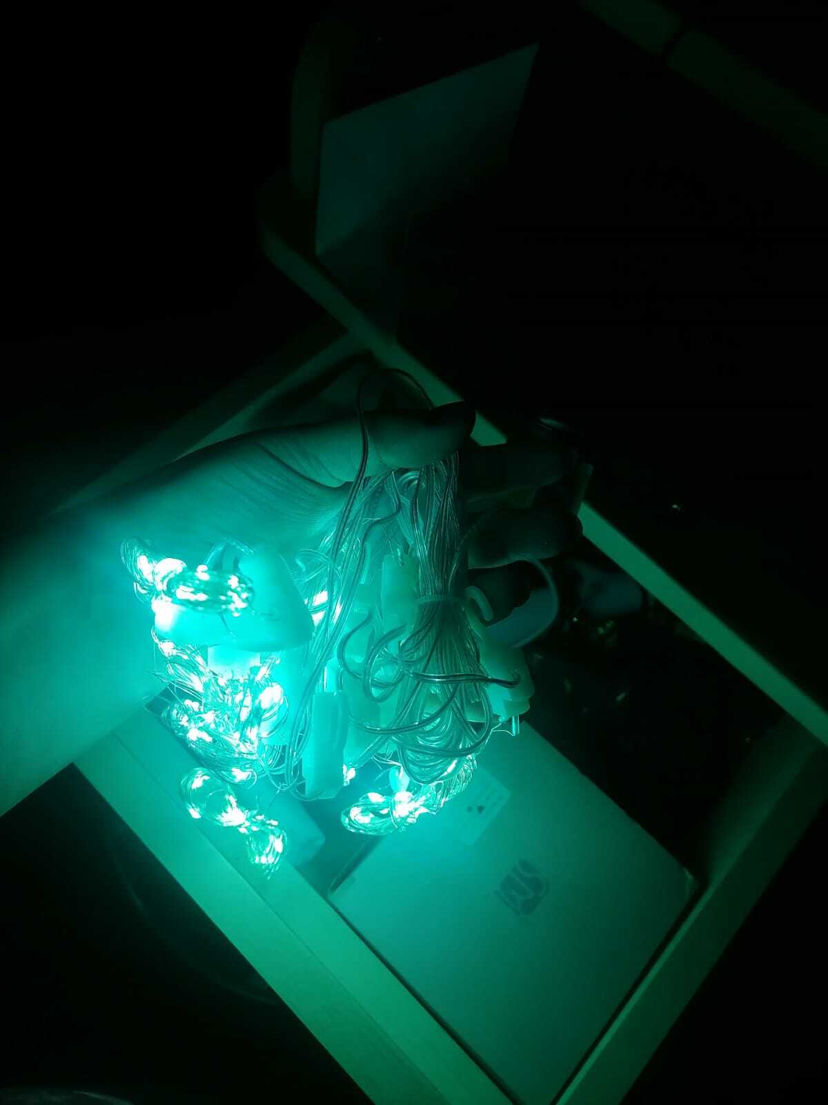 Фотография покупателя товара Гирлянда «Занавес» 2.8 × 3 м роса на крючках, с пультом, IP20, серебристая нить, 300 LED, свечение аквамарин, 8 режимов, USB - Фото 9