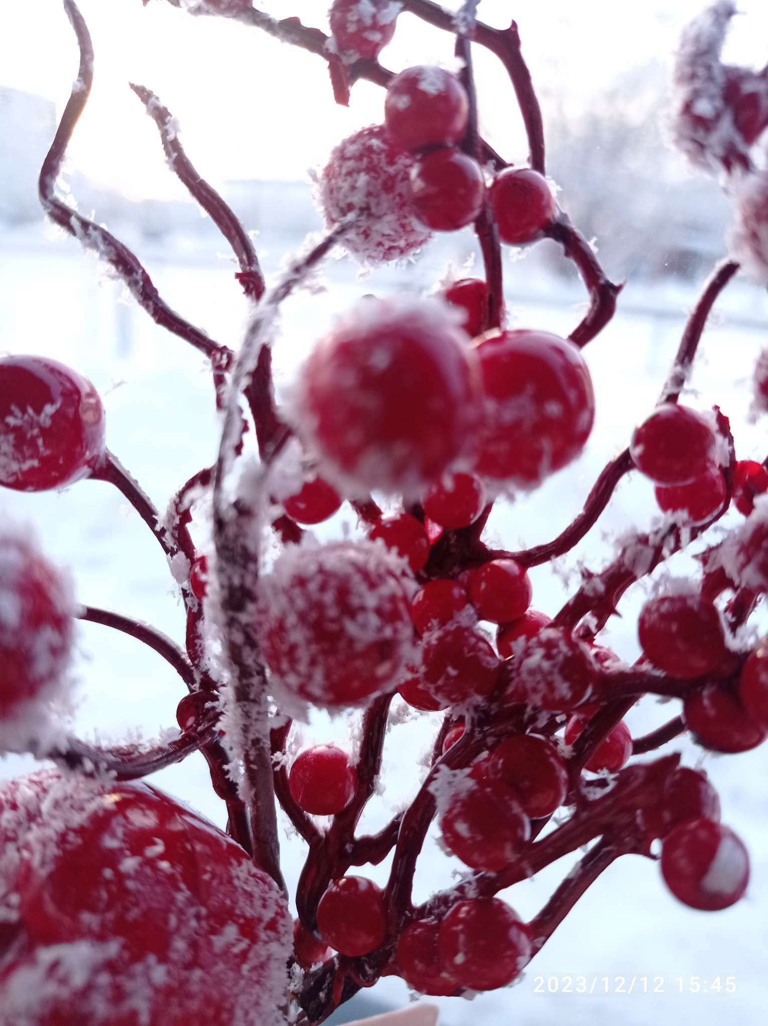 Фотография покупателя товара Декор "Зимнее очарование" веточка с ягодками и яблочком, 22 см - Фото 7