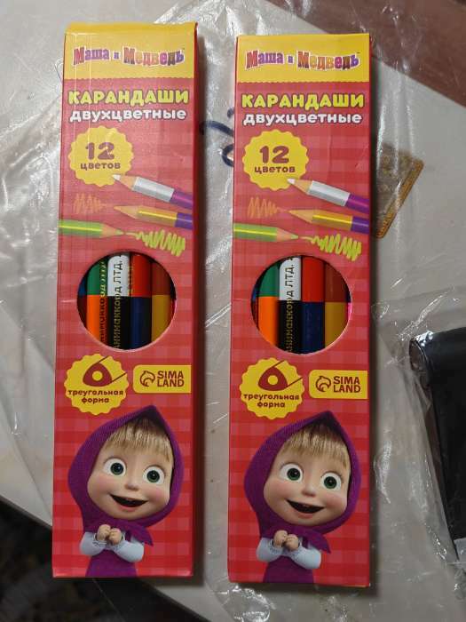 Фотография покупателя товара Цветные карандаши, 12 цветов, двусторонние, Маша и Медведь