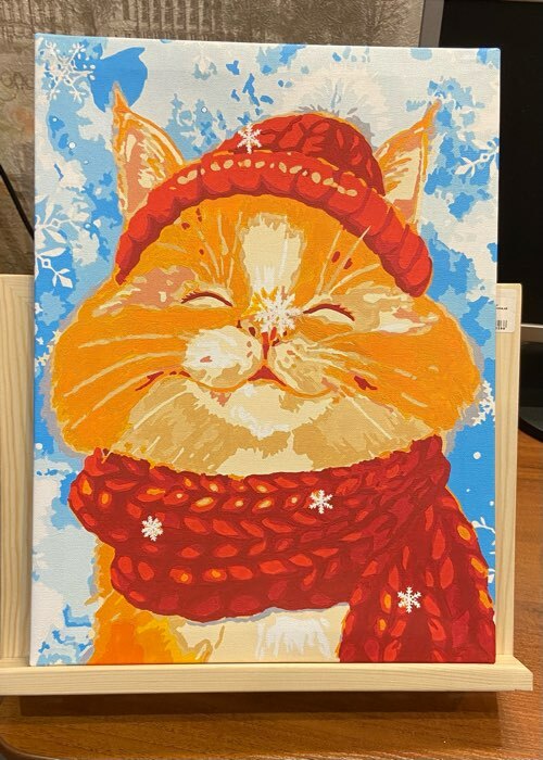 Фотография покупателя товара Картина по номерам на холсте с подрамником «Довольный кот» 30 × 40 см - Фото 3