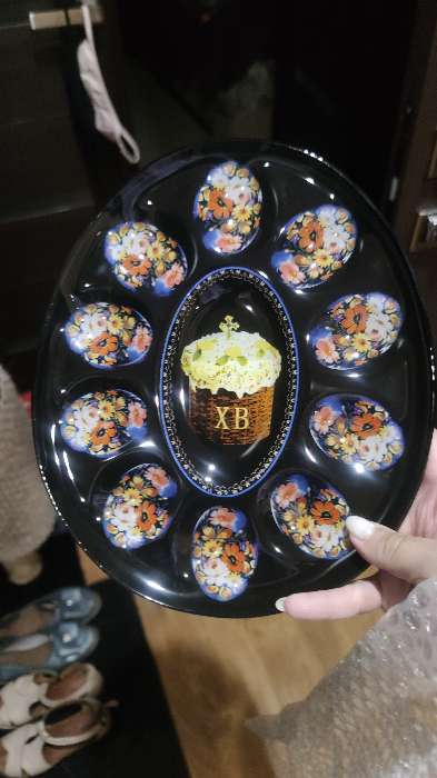 Фотография покупателя товара Подставка стеклянная для яиц Доляна «Пасха», 10 ячеек, 24×20,5 см, цвет чёрный - Фото 2