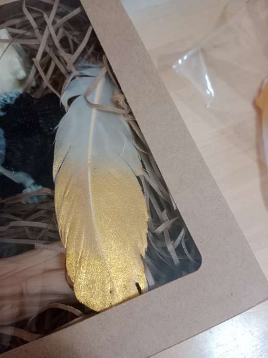 Фотография покупателя товара Перья для декора, золото , частичная окраска 13-15 см 10 шт