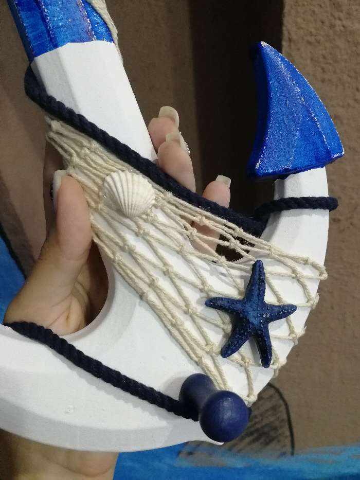 Фотография покупателя товара Якорь интерьерный с веревкой и звездой, бело-синий 5*23*32см - Фото 3
