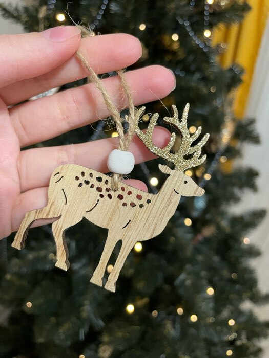 Фотография покупателя товара Елочная игрушка «Золотой олень», деревянная - Фото 6