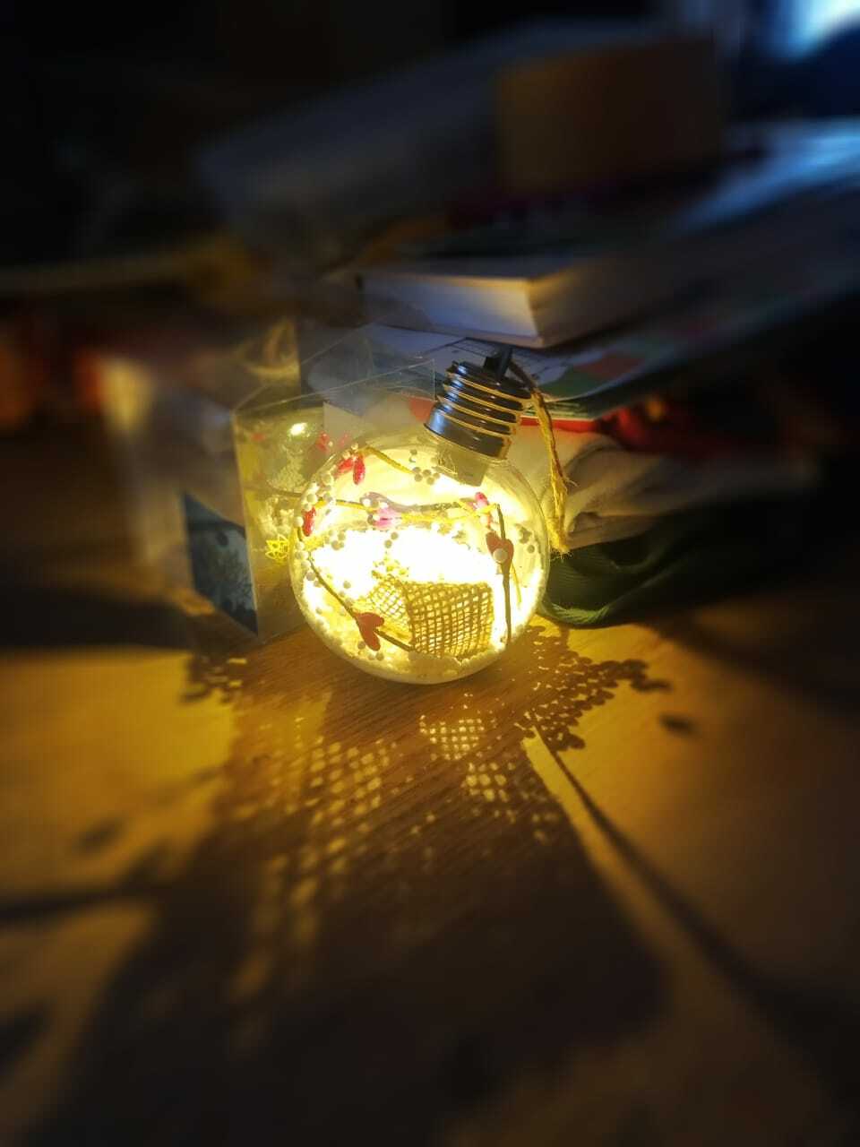 Фотография покупателя товара Ёлочный шар «Новый год», батарейки, 1 LED, свечение тёплое белое - Фото 2