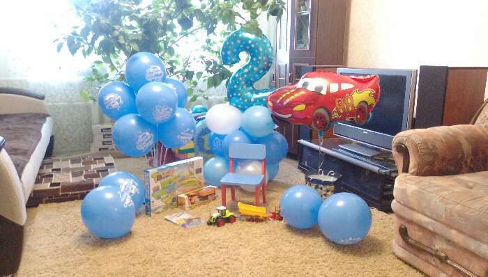 Фотография покупателя товара Букет из шаров «Цифра 2», фольга, латекс, набор 9 шт., цвет голубой, виды МИКС