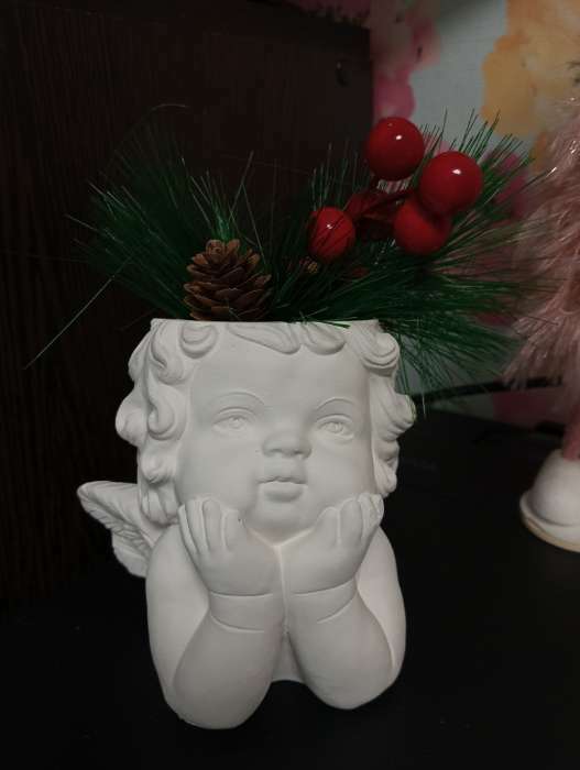 Фотография покупателя товара Фигурное кашпо для цветов «Мечтающий ангел», 11×11×8 см, гипс, белое - Фото 15