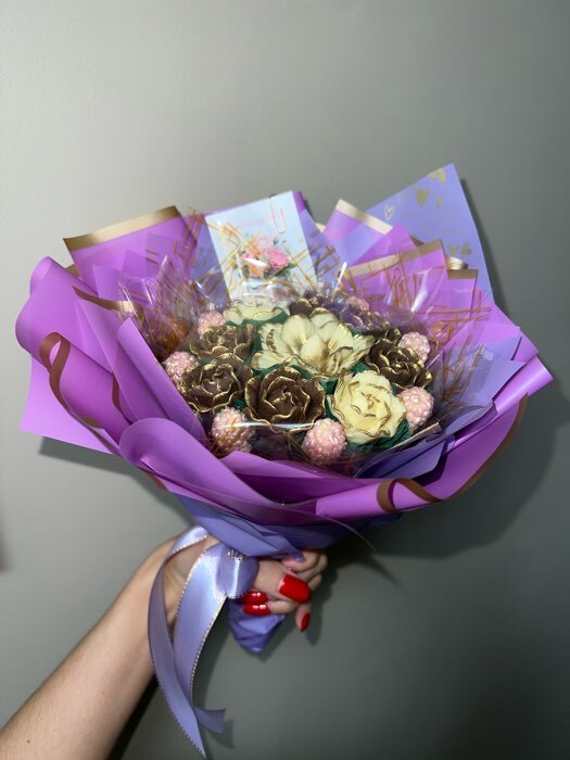 Фотография покупателя товара Пленка для цветов и букетов «Бронзовая полоса», тиффани, 57×57±1 см - Фото 13