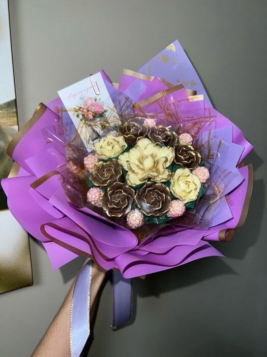 Фотография покупателя товара Пленка для цветов и букетов «Бронзовая полоса», тиффани, 57×57±1 см - Фото 14