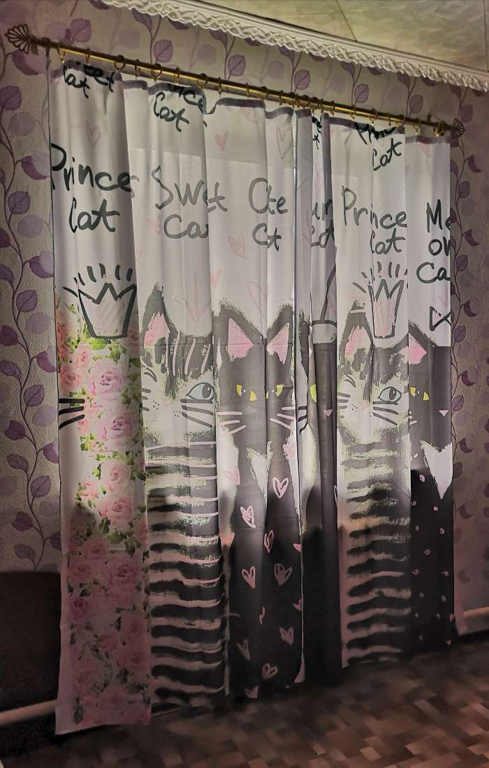 Фотография покупателя товара Комплект штор Счастливые кошки, 147х267 +/- 3см 2шт, габардин, п/э100% - Фото 3