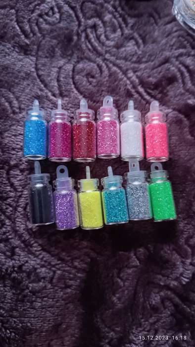 Фотография покупателя товара Блёстки для декора «Мерцание», набор 12 бутылочек, мелкие, разноцветные - Фото 2
