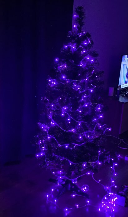 Фотография покупателя товара Гирлянда «Нить» 10 м, IP20, тёмная нить, 100 LED, свечение фиолетовое, 8 режимов, 220 В - Фото 40