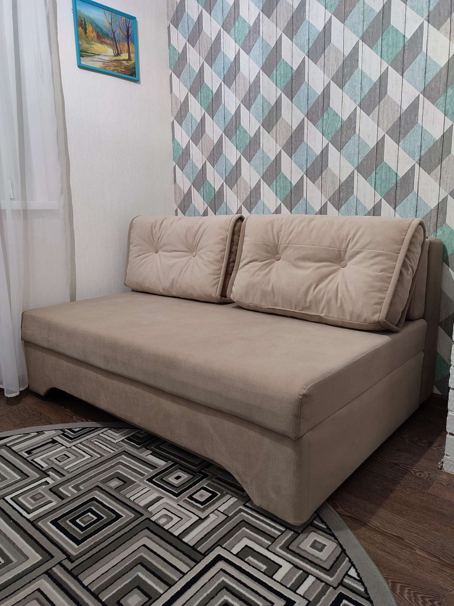 Фотография покупателя товара Прямой диван «Твист 3», механизм еврокнижка, велюр, цвет бежевый