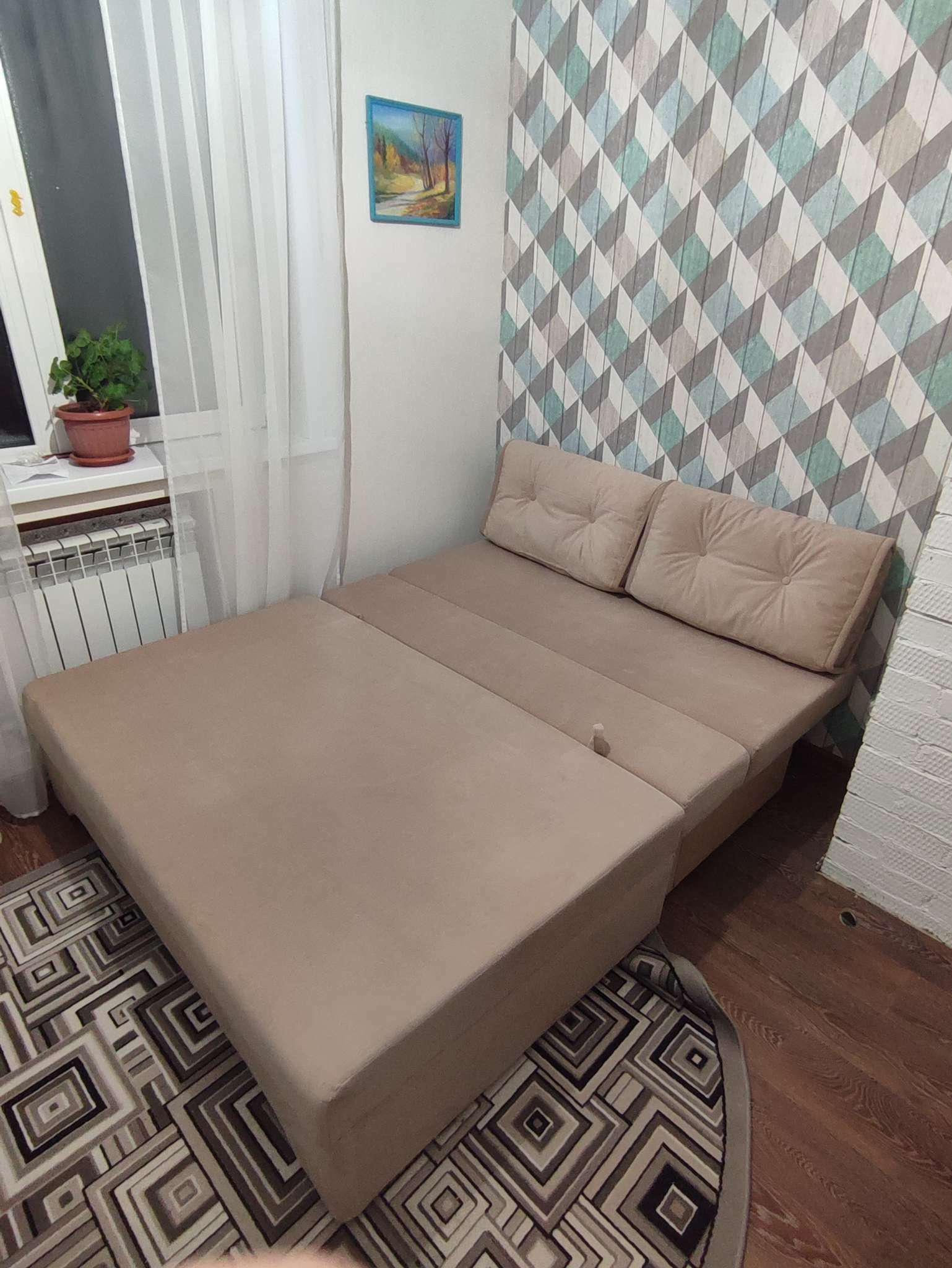 Фотография покупателя товара Прямой диван «Твист 3», механизм еврокнижка, велюр, цвет бежевый