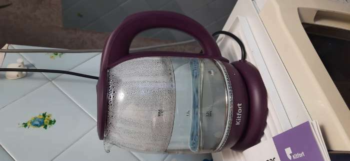 Фотография покупателя товара Чайник электрический Kitfort KT-640-5, стекло, 1.7 л, 2200 Вт, подсветка, фиолетовый - Фото 1