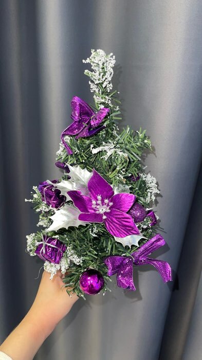 Фотография покупателя товара Ёлка декор "Праздничная" бантик цветок шары, 16х35 см, фиолетовый - Фото 2