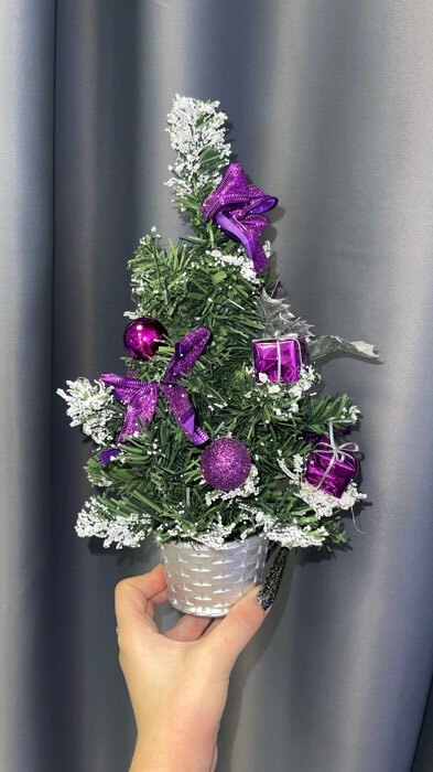 Фотография покупателя товара Ёлка декор "Праздничная" бантик цветок шары, 16х35 см, фиолетовый - Фото 1