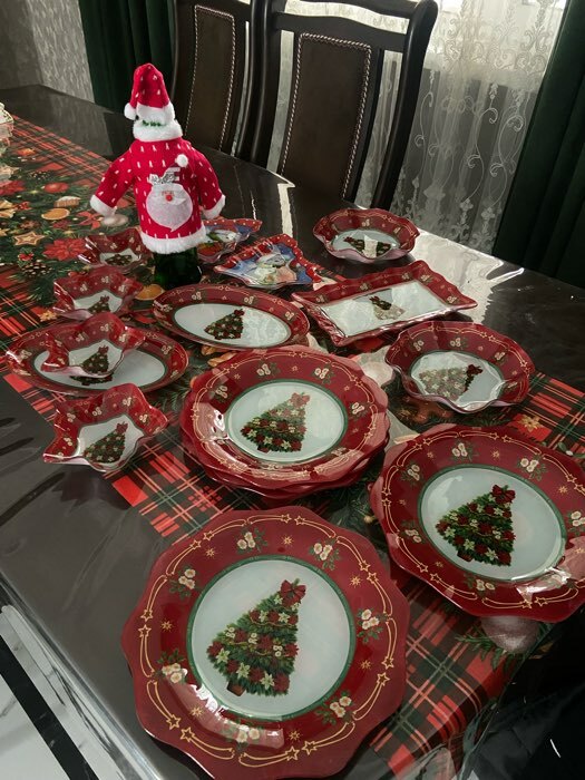 Фотография покупателя товара Тарелка стеклянная обеденная Доляна «Новогодняя ель», d=25 см - Фото 2