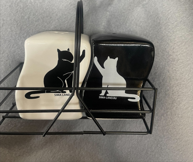 Фотография покупателя товара Набор керамический для специй на металлической подставке «Коты», 2 шт, цвет белый-чёрный - Фото 4