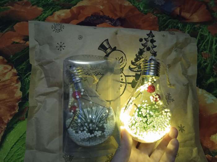 Фотография покупателя товара Ёлочный шар «Еловая ветка», батарейки, 5 LED, свечение тёплое белое - Фото 1