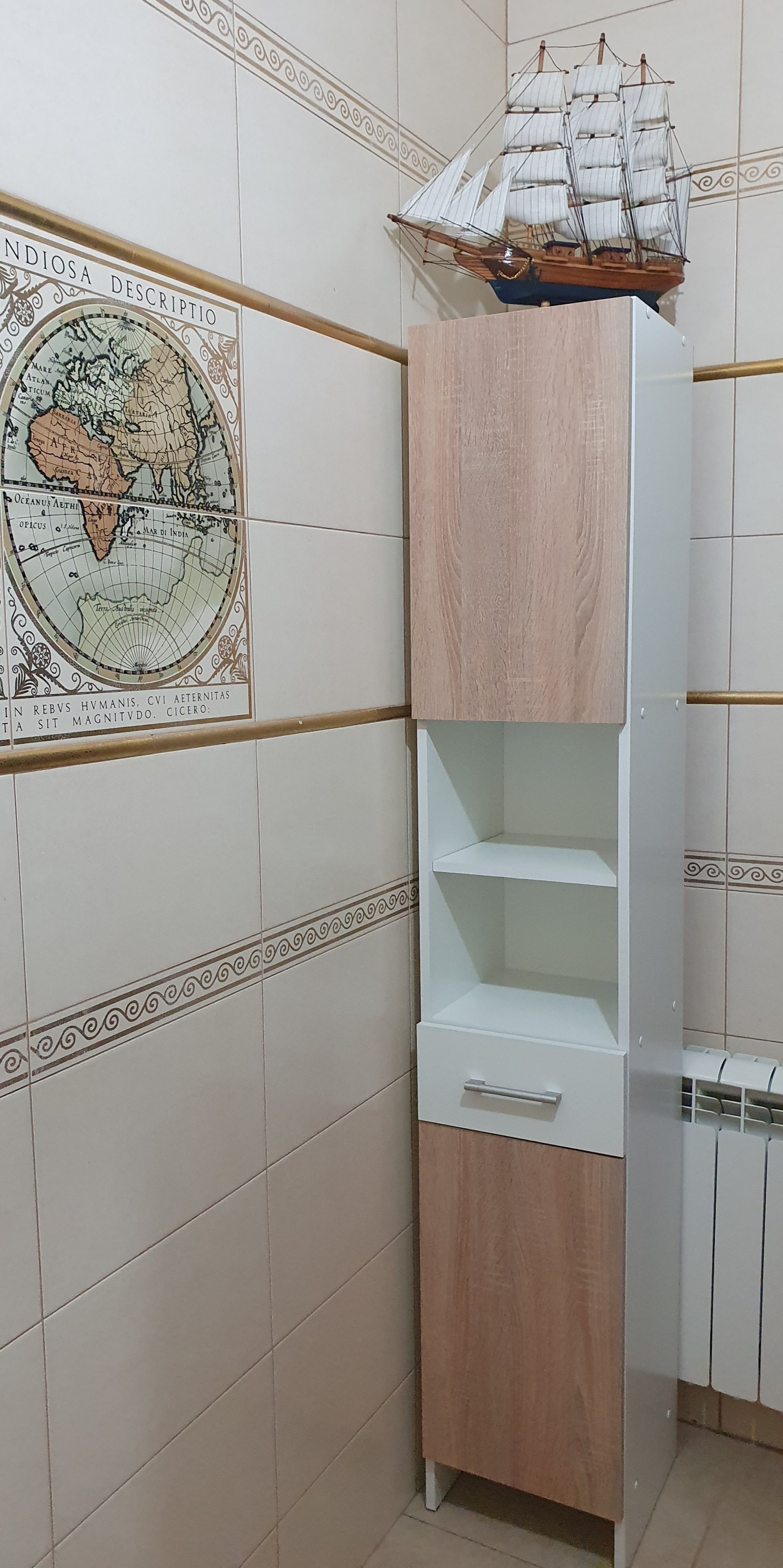 Фотография покупателя товара Пенал для ванной комнаты,  Белый/Дуб сонома, 30 х 30 х 185 см