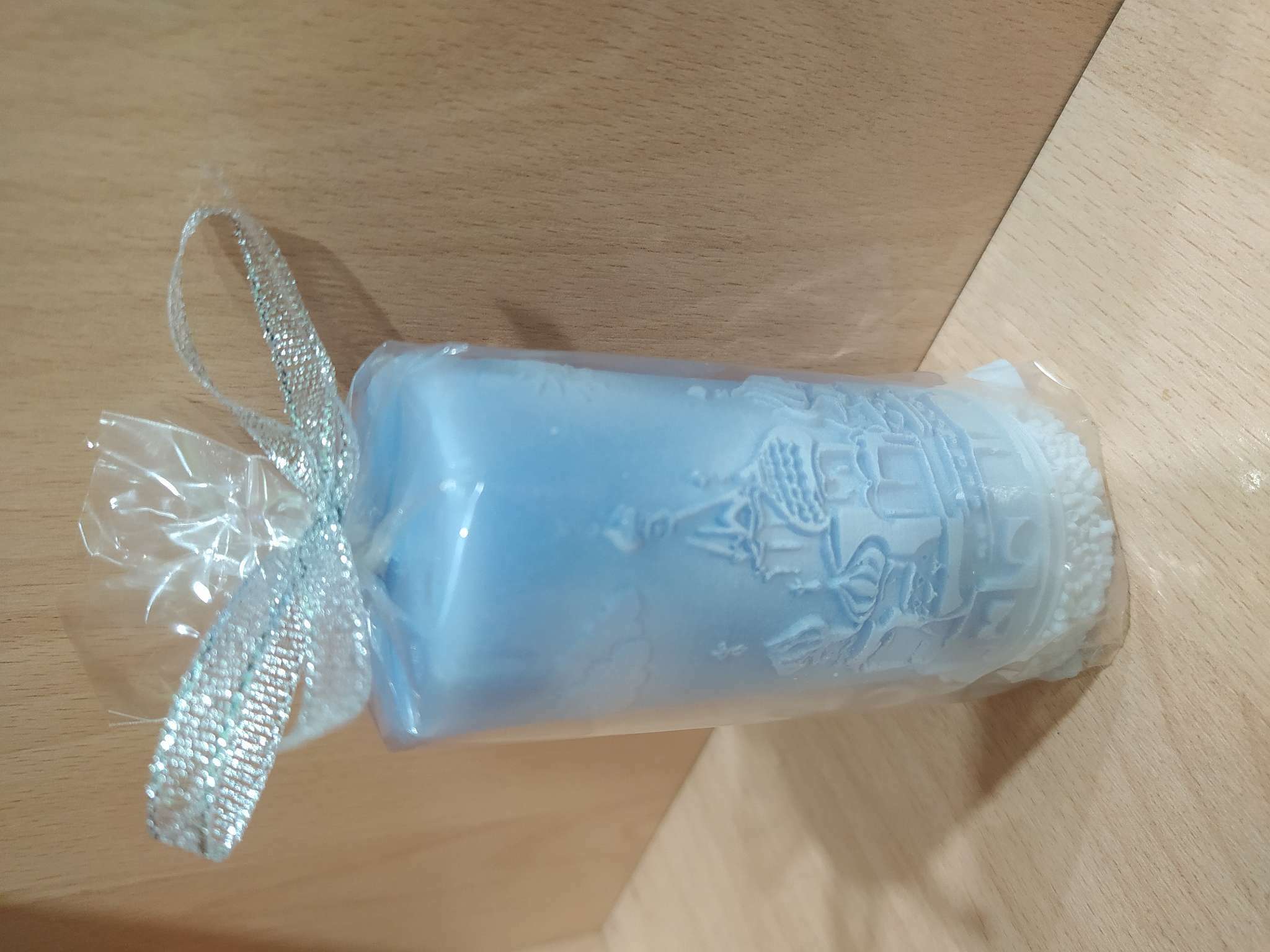 Фотография покупателя товара Свеча - цилиндр "С Рождеством!", 4,7×10 см, голубая