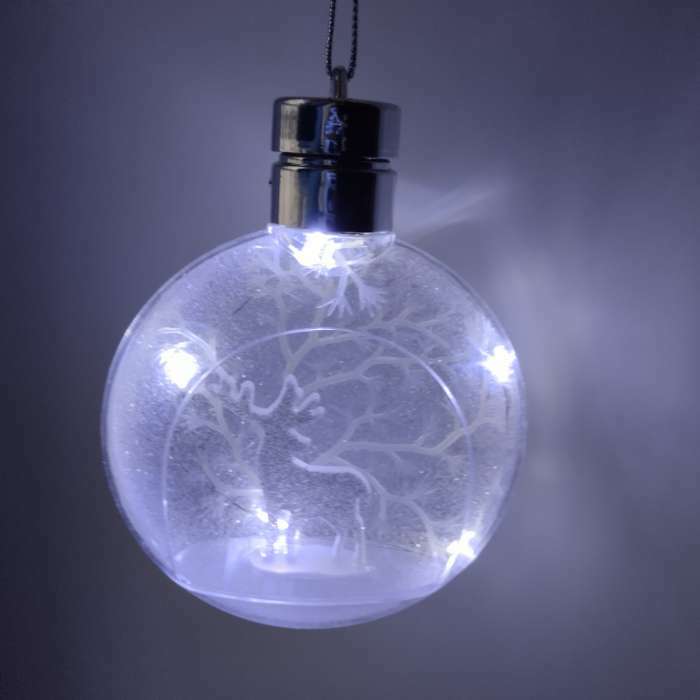 Фотография покупателя товара Ёлочный шар «Снежный лес», 1 LED, от батареек, свечение белое - Фото 2