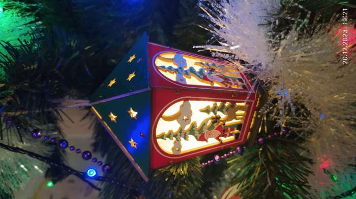 Фотография покупателя товара Ёлочная игрушка «Фонарь с Дедом Морозом», от батареек, свечение тёплое белое - Фото 1