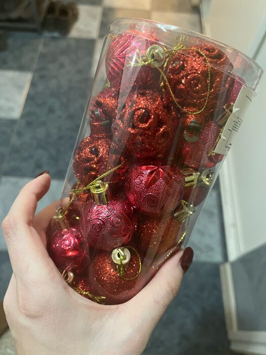 Фотография покупателя товара Ёлочные игрушки, шары новогодние , пластик, набор d-4 см, 30 шт "Мелодия" орнамент, красный - Фото 3